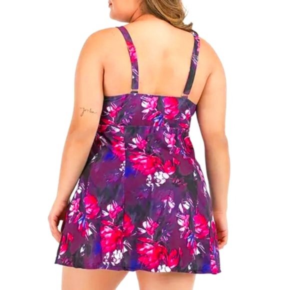NEW! 2024 Women's Plus Size Purple Floral Tankini Swimsuit Swim Swimming Dress - Picture 4 of 6